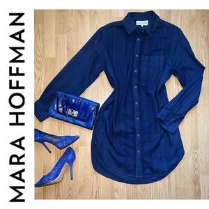 Mara Hoffman Swim navy textured stripe cotton shirt dress coverup